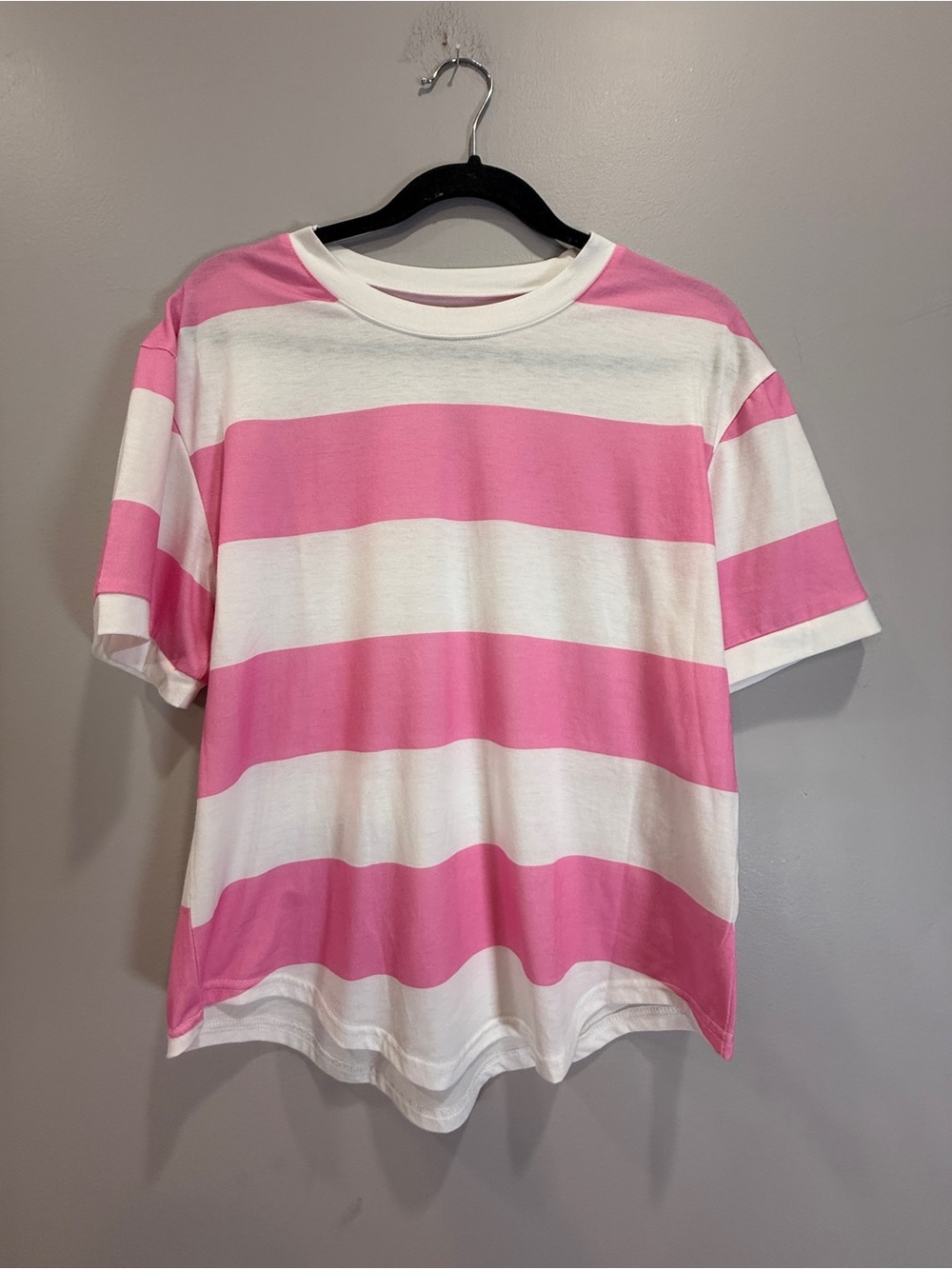 Girls Pink & White Striped Crewneck Tee